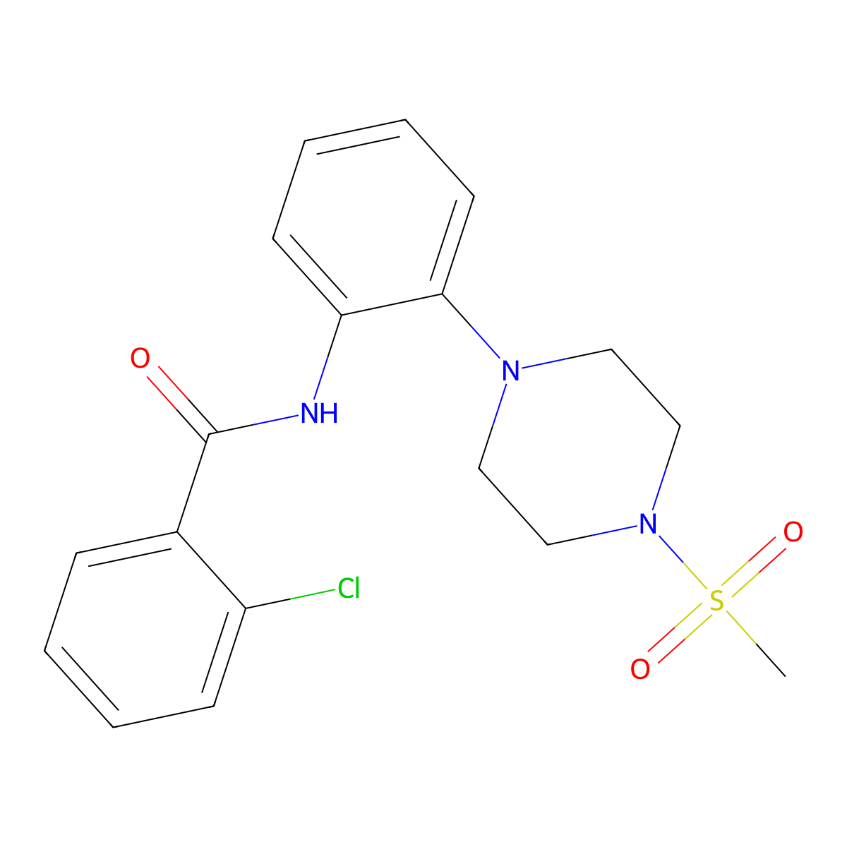 2-chloro-N-[2-(4-methylsulfonylpiperazin-1-yl)phenyl]benzamide molecular structure, CAS 724449-59-6