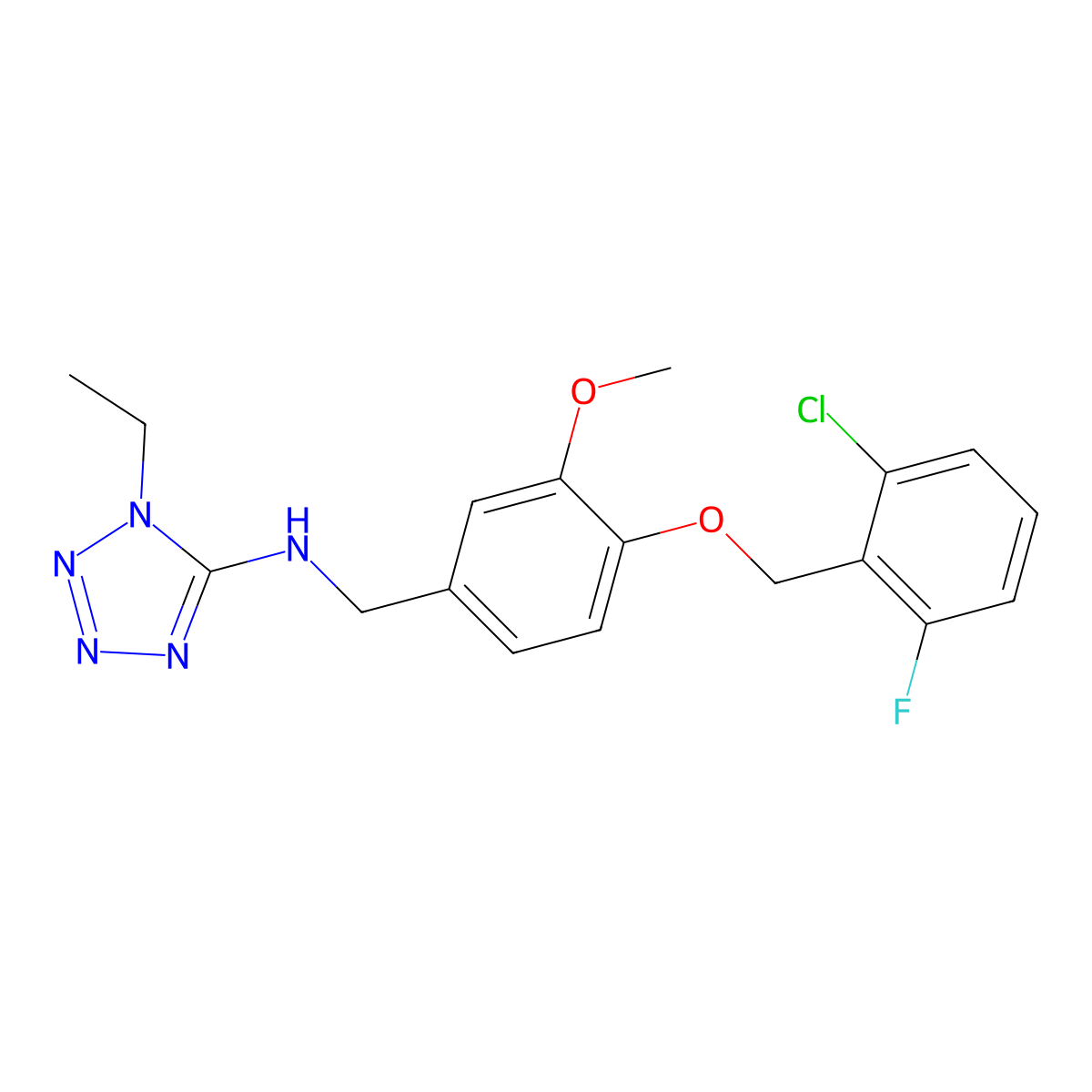 N-{4-[(2-chloro-6-fluorobenzyl)oxy]-3-methoxybenzyl}-1-ethyl-1H-tetrazol-5-amine molecular structure, CAS 724449-67-6