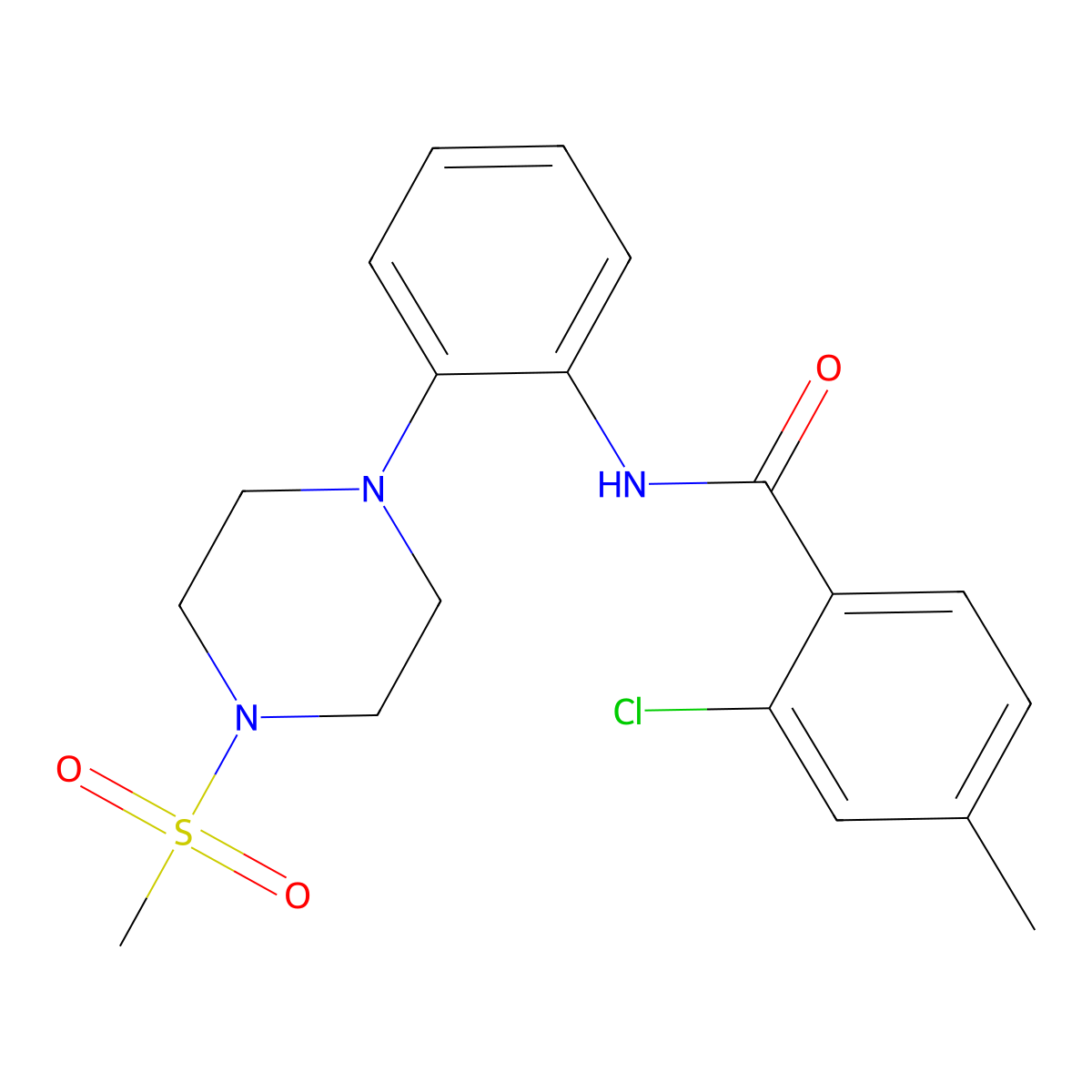 2-chloro-4-methyl-N-[2-(4-methylsulfonylpiperazin-1-yl)phenyl]benzamide molecular structure, CAS 724449-72-3