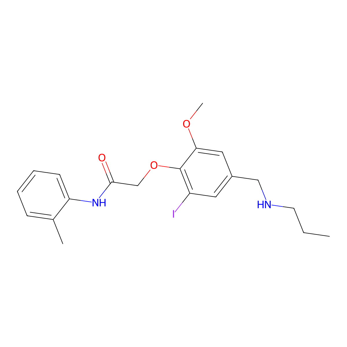 2-[2-iodo-6-methoxy-4-(propylaminomethyl)phenoxy]-N-(2-methylphenyl)acetamide molecular structure, CAS 724449-80-3