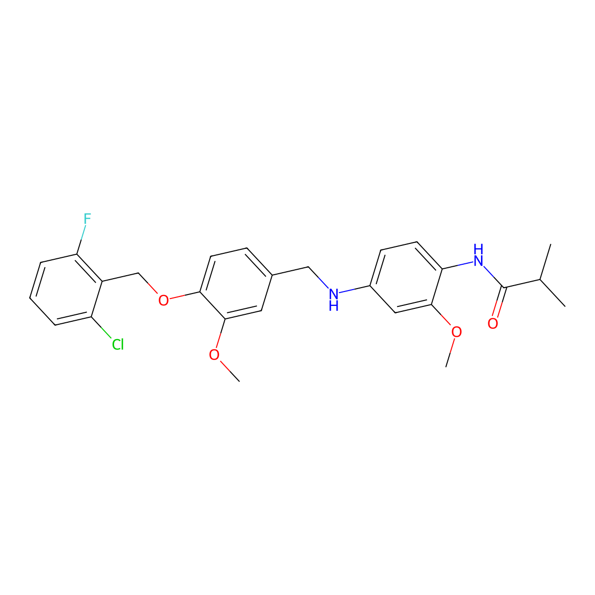 N-[4-({4-[(2-chloro-6-fluorobenzyl)oxy]-3-methoxybenzyl}amino)-2-methoxyphenyl]-2-methylpropanamide molecular structure, CAS 724449-95-0