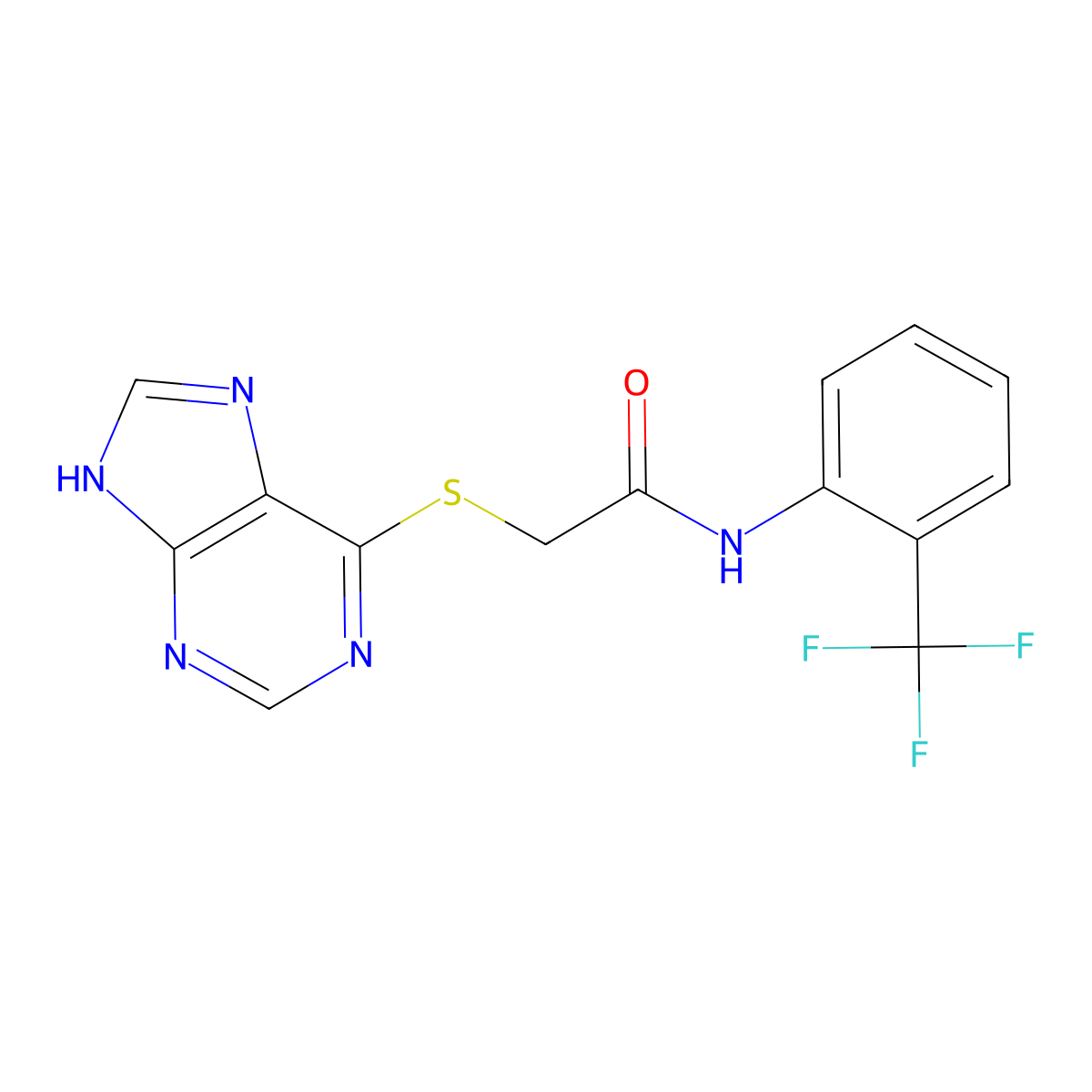 2-(9H-Purin-6-ylsulfanyl)-N-(2-trifluoromethyl-phenyl)-acetamide molecular structure, CAS 724450-95-7
