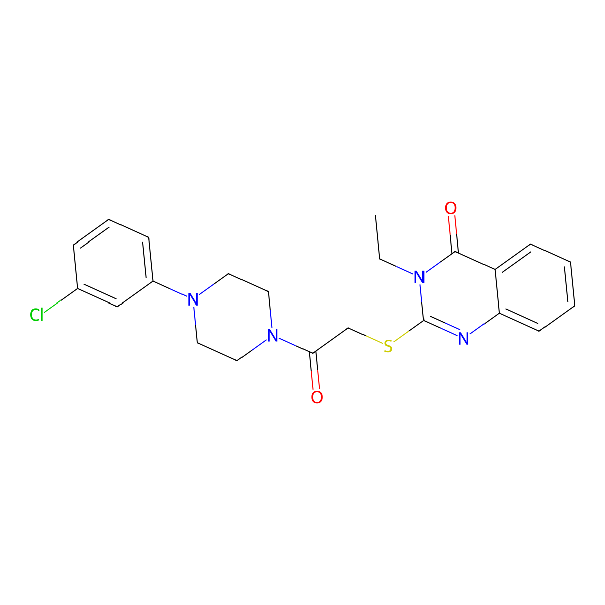 2-[2-[4-(3-Chlorophenyl)piperazin-1-yl]-2-oxoethyl]sulfanyl-3-ethylquinazolin-4-one molecular structure, CAS 724453-37-6
