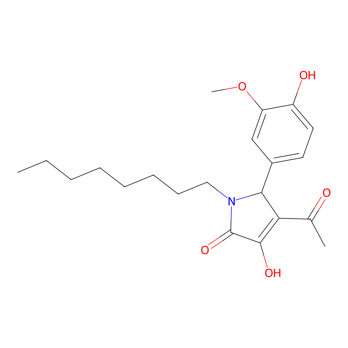 4-acetyl-3-hydroxy-5-(4-hydroxy-3-methoxyphenyl)-1-octyl-1,5-dihydro-2H-pyrrol-2-one molecular structure, CAS 724454-57-3
