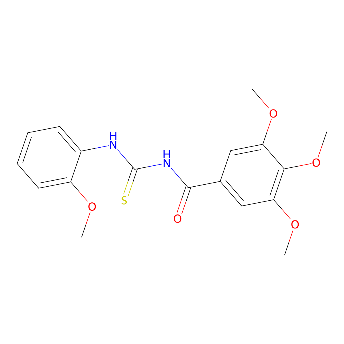 3,4,5-trimethoxy-N-((2-methoxyphenyl)carbamothioyl)benzamide molecular structure, CAS 72449-84-4