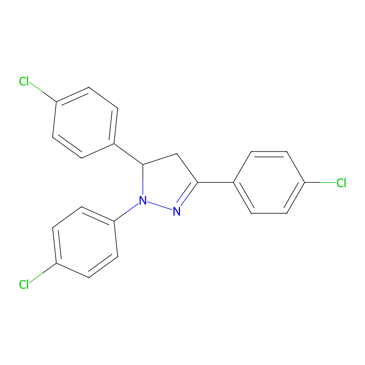 1,3,5-Tris(4-chlorophenyl)-4,5-dihydro-1H-pyrazole molecular structure, CAS 7245-31-0