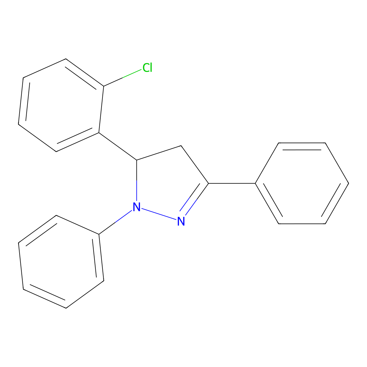 5-(2-chlorophenyl)-1,3-diphenyl-4,5-dihydro-1H-pyrazole molecular structure, CAS 7245-46-7