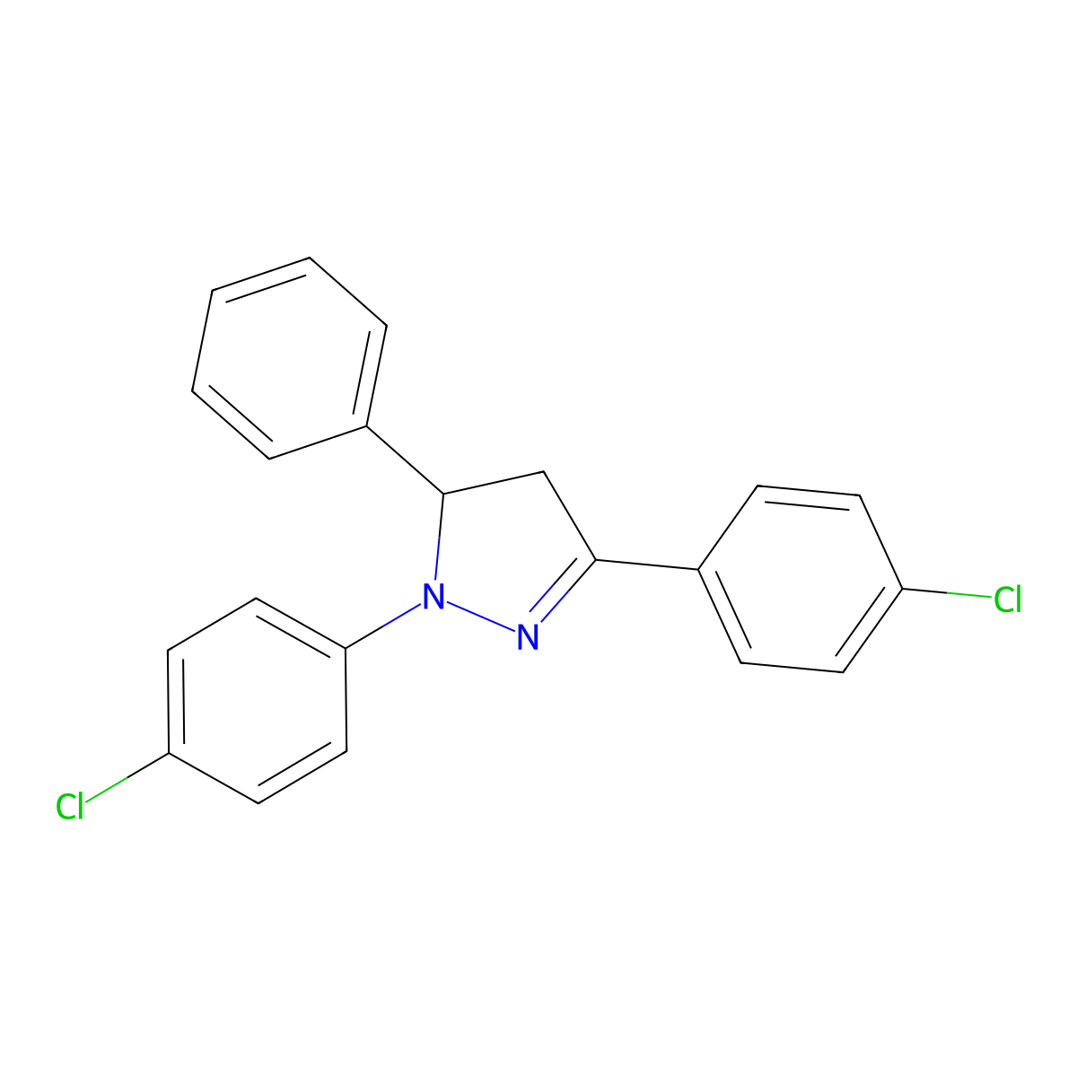 1,3-bis(4-chlorophenyl)-5-phenyl-4,5-dihydro-1H-pyrazole molecular structure, CAS 7245-52-5