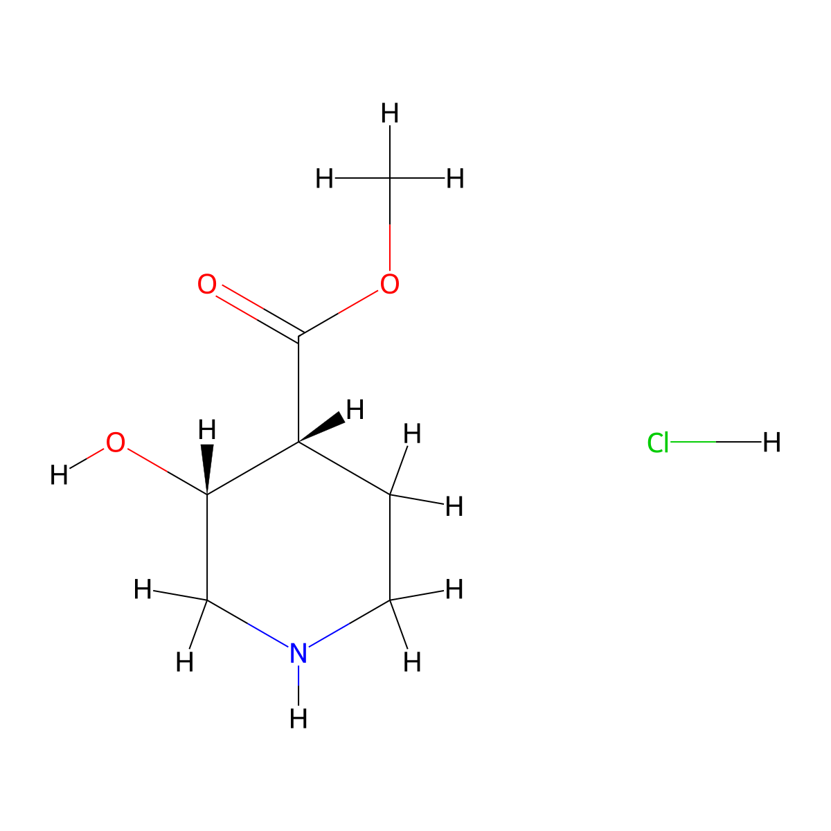 rac-methyl (3R,4R)-3-hydroxypiperidine-4-carboxylate hydrochloride, cis molecular structure, CAS 72450-66-9