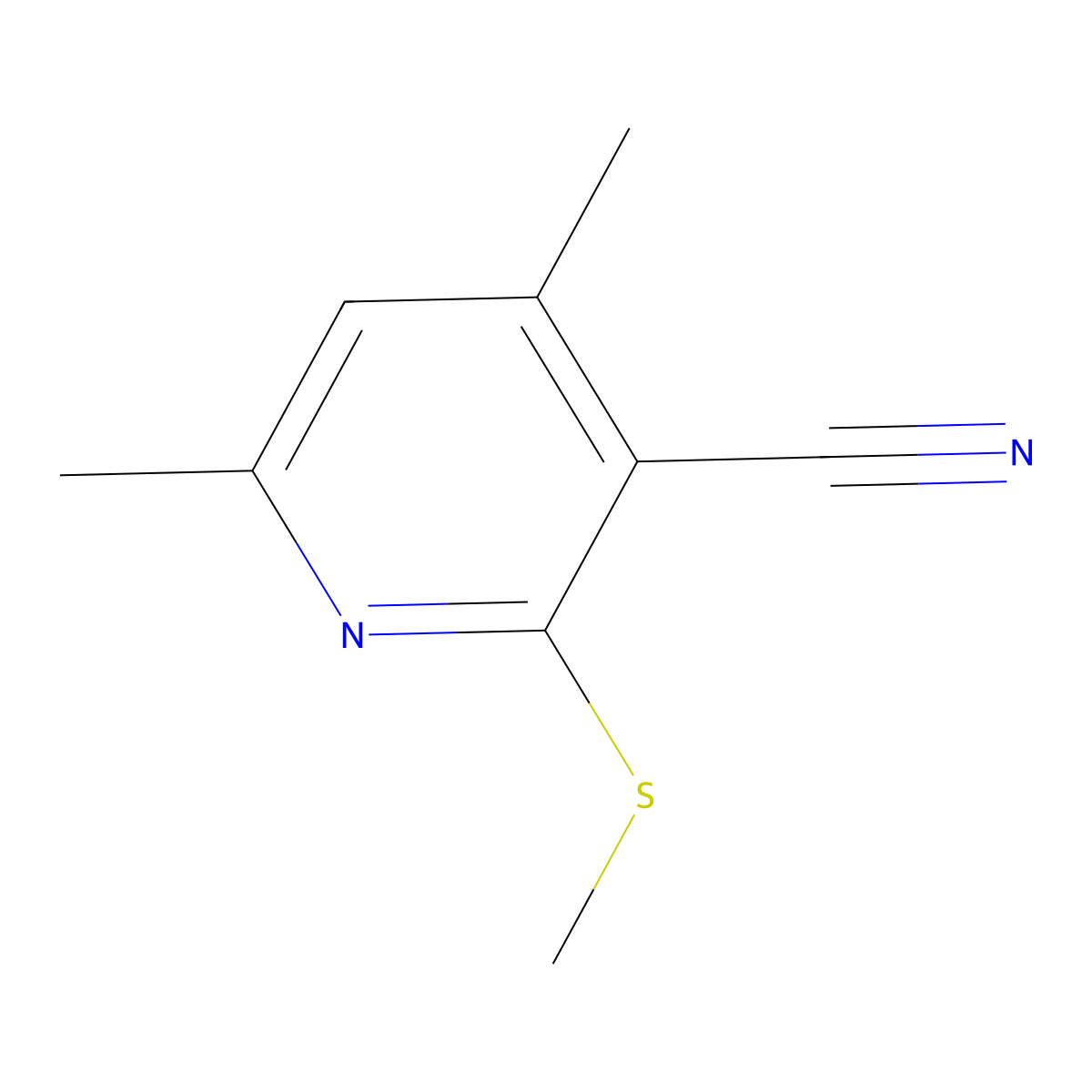 3-Pyridinecarbonitrile, 4,6-dimethyl-2-(methylthio)- molecular structure, CAS 72456-86-1