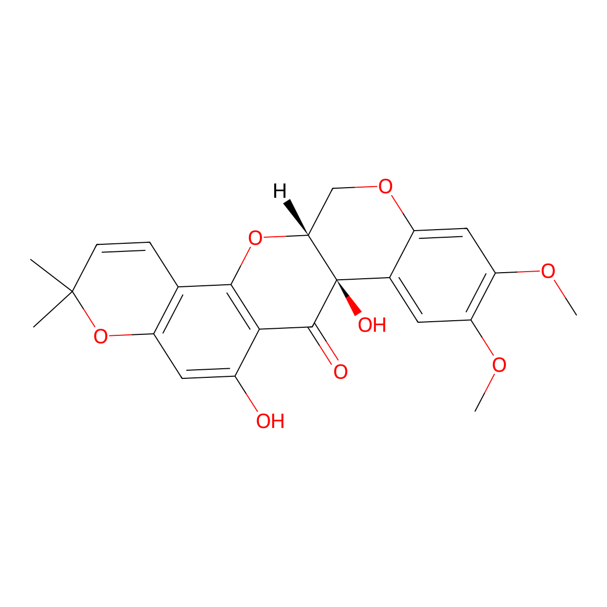 3H-Bis(1)benzopyrano(3,4-b:6',5'-e)pyran-7(7aH)-one, 13,13a-dihydro-6,7a-dihydroxy-9,10-dimethoxy-3,3-dimethyl-, (7aR-cis)- molecular structure, CAS 72458-85-6
