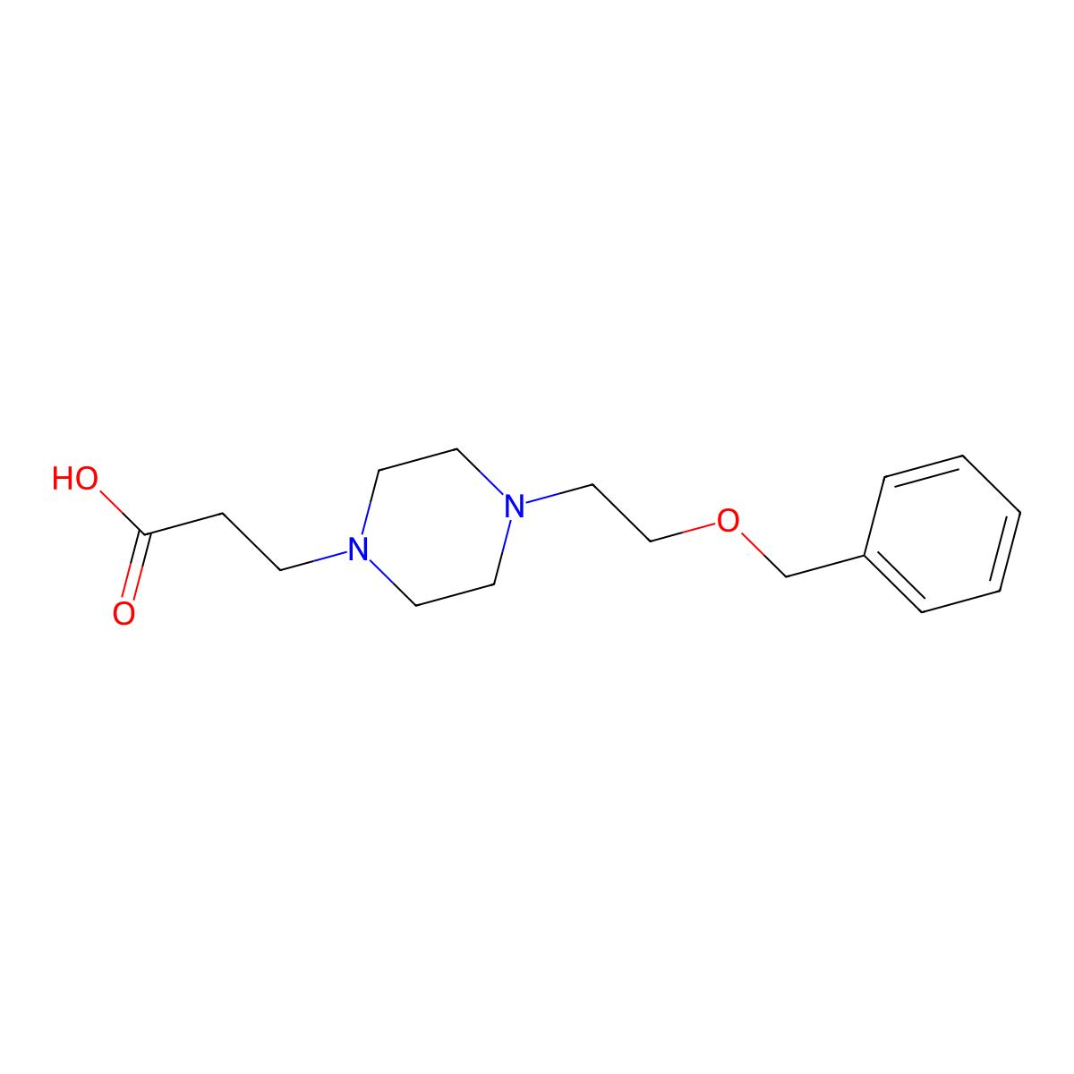 1-Piperazinepropionic acid, 4-(2-(benzyloxy)ethyl)-, hemihydrate molecular structure, CAS 72461-59-7