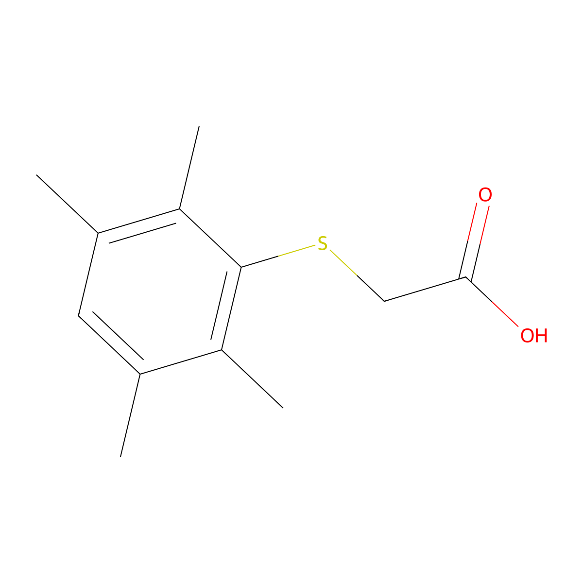 Acetic acid, ((2,3,5,6-tetramethylphenyl)thio)- molecular structure, CAS 72462-81-8