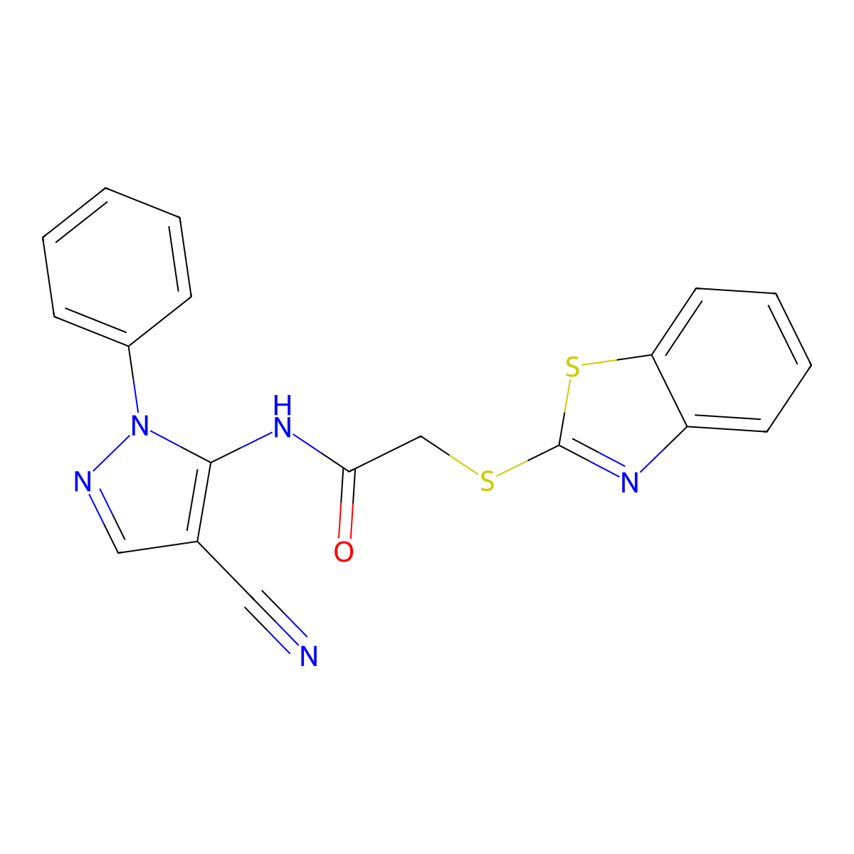 2-(1,3-benzothiazol-2-ylsulfanyl)-N-(4-cyano-1-phenyl-1H-pyrazol-5-yl)acetamide molecular structure, CAS 724703-11-1