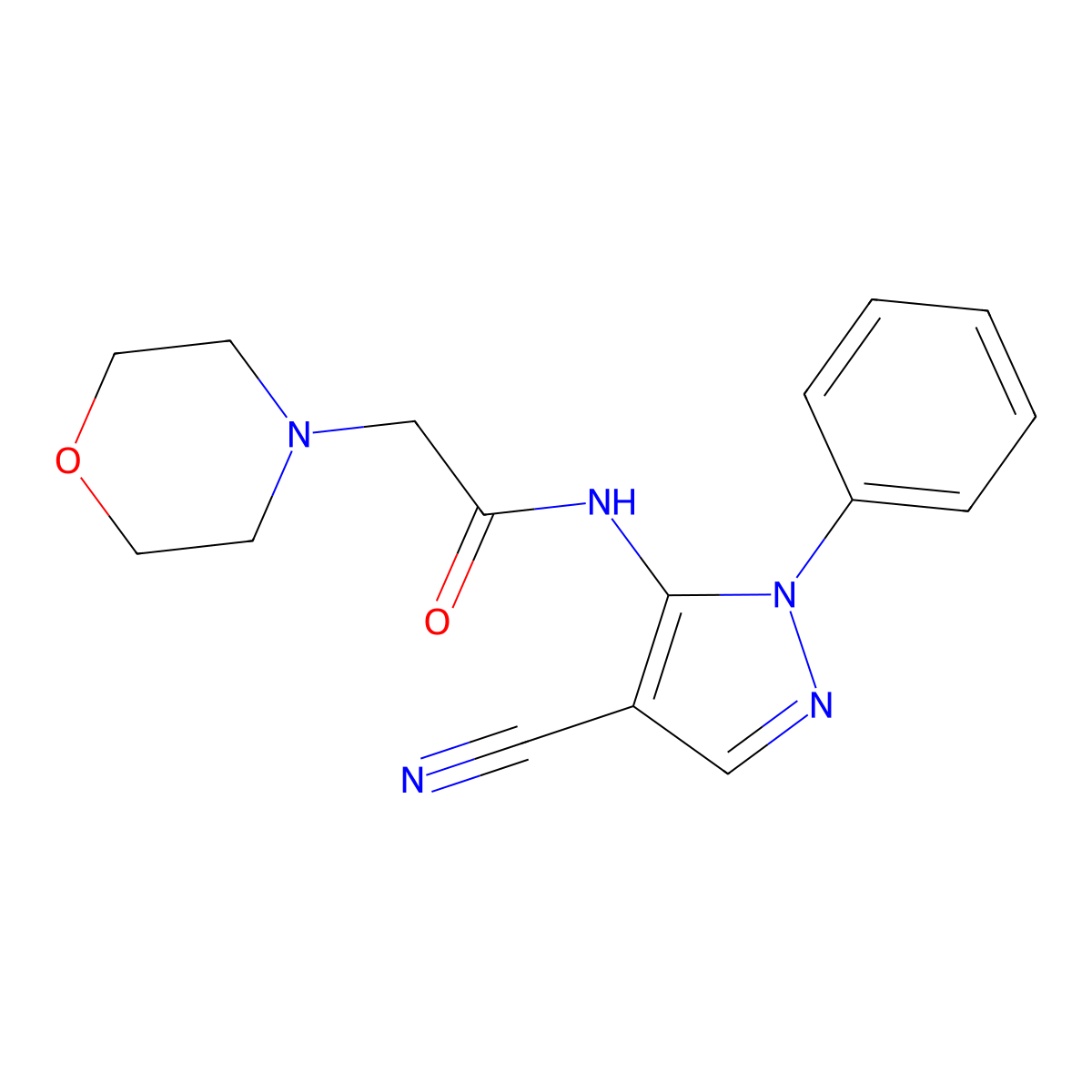 N-(4-cyano-1-phenyl-1H-pyrazol-5-yl)-2-morpholinoacetamide molecular structure, CAS 724703-21-3