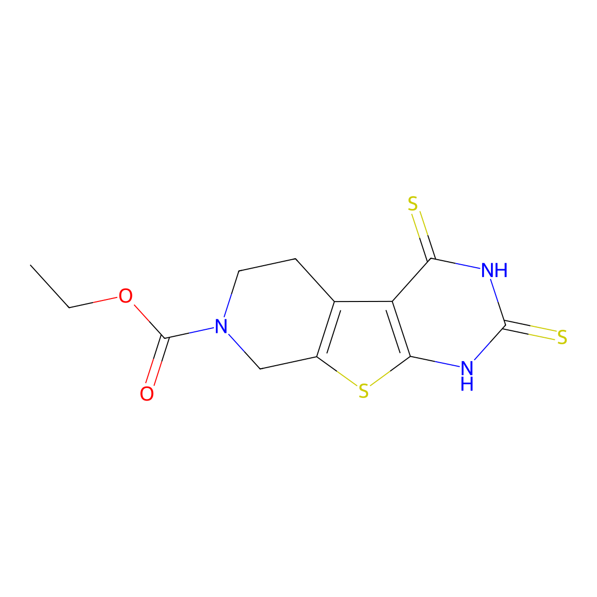 Ethyl 1,3,4,5,6,8-hexahydro-2,4-dithioxopyrido(4',3':4,5)thieno(2,3-d)pyrimidine-7(2H)-carboxylate molecular structure, CAS 724704-22-7