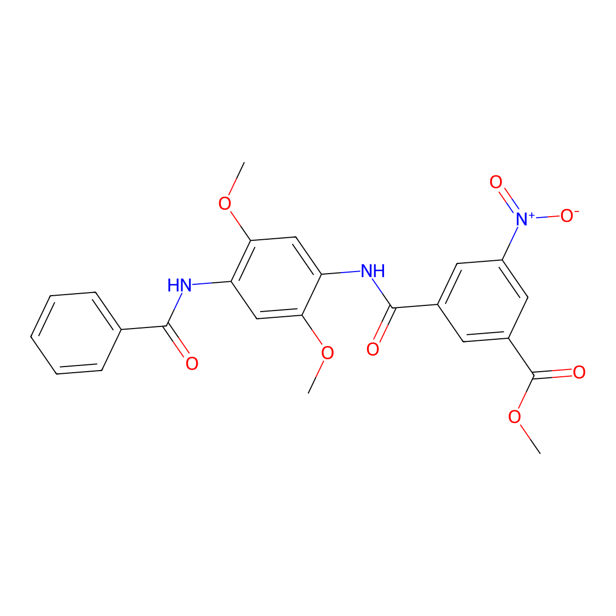 Methyl 3-((4-benzamido-2,5-dimethoxyphenyl)carbamoyl)-5-nitrobenzoate molecular structure, CAS 724734-58-1