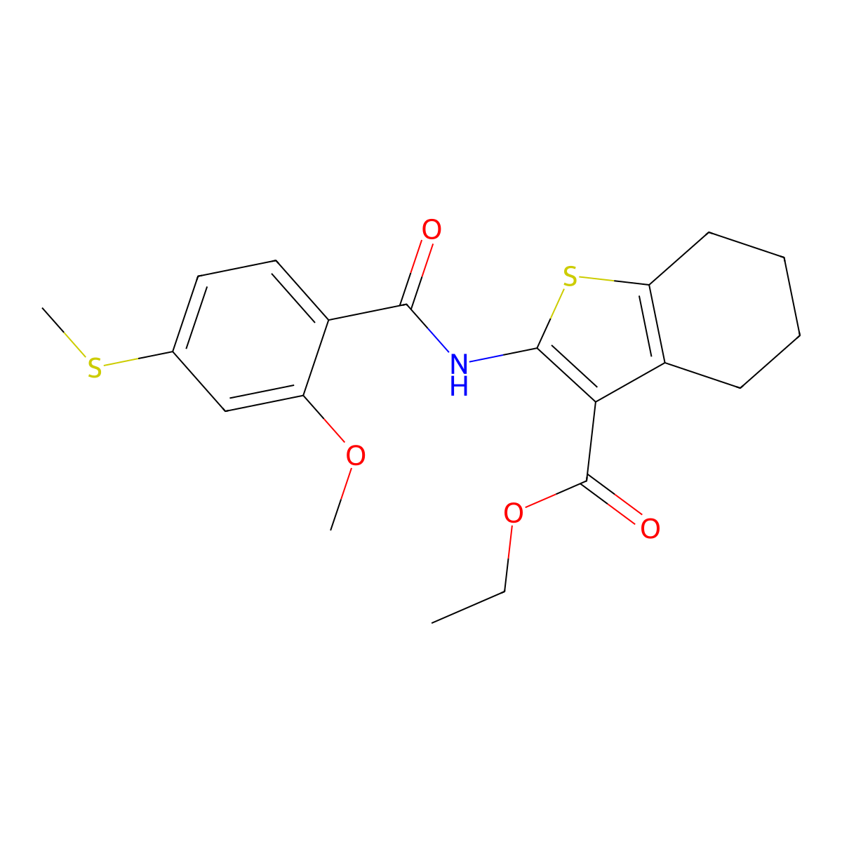 Ethyl 2-({[2-methoxy-4-(methylsulfanyl)phenyl]carbonyl}amino)-4,5,6,7-tetrahydro-1-benzothiophene-3-carboxylate molecular structure, CAS 724734-69-4