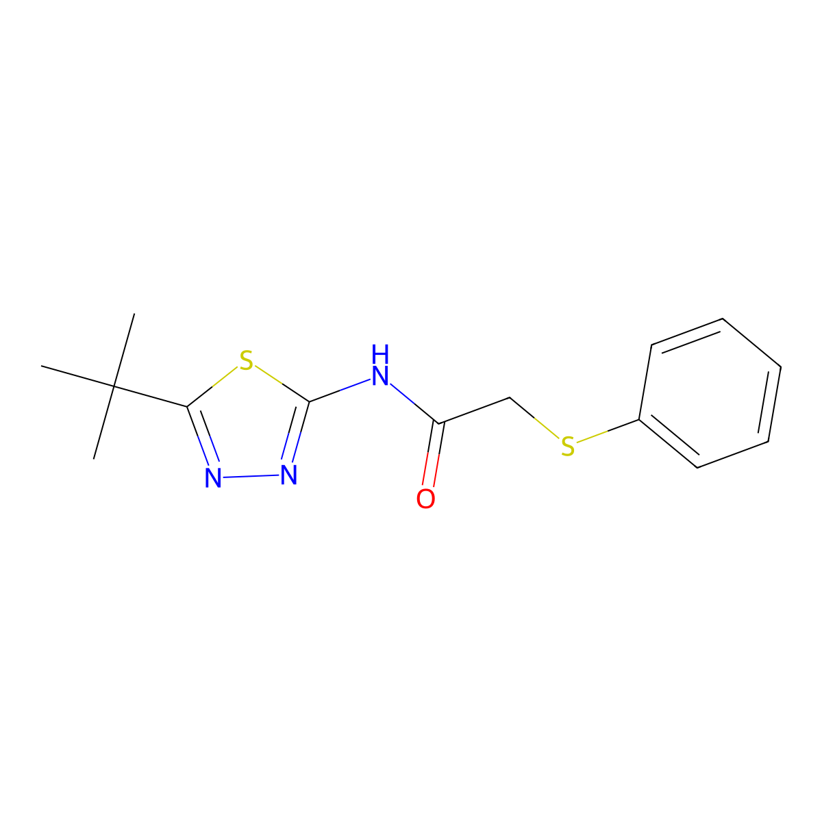 N-(5-tert-butyl-1,3,4-thiadiazol-2-yl)-2-phenylsulfanylacetamide molecular structure, CAS 724734-78-5