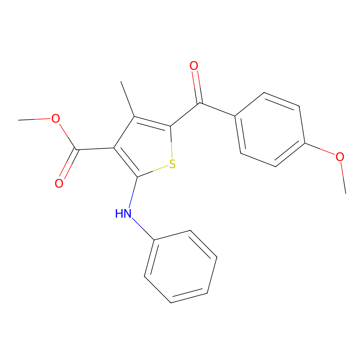 Methyl 2-anilino-5-(4-methoxybenzoyl)-4-methyl-3-thiophenecarboxylate molecular structure, CAS 724735-94-8