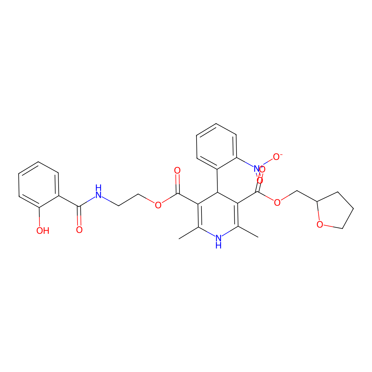 3-{2-[(2-Hydroxybenzoyl)amino]ethyl} 5-(tetrahydro-2-furanylmethyl) 4-{2-nitrophenyl}-2,6-dimethyl-1,4-dihydro-3,5-pyridinedicarboxylate molecular structure, CAS 724737-16-0