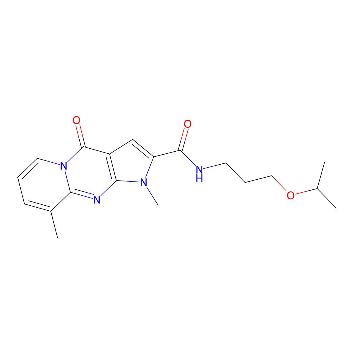 N-(3-isopropoxypropyl)-1,9-dimethyl-4-oxo-1,4-dihydropyrido[1,2-a]pyrrolo[2,3-d]pyrimidine-2-carboxamide molecular structure, CAS 724738-21-0