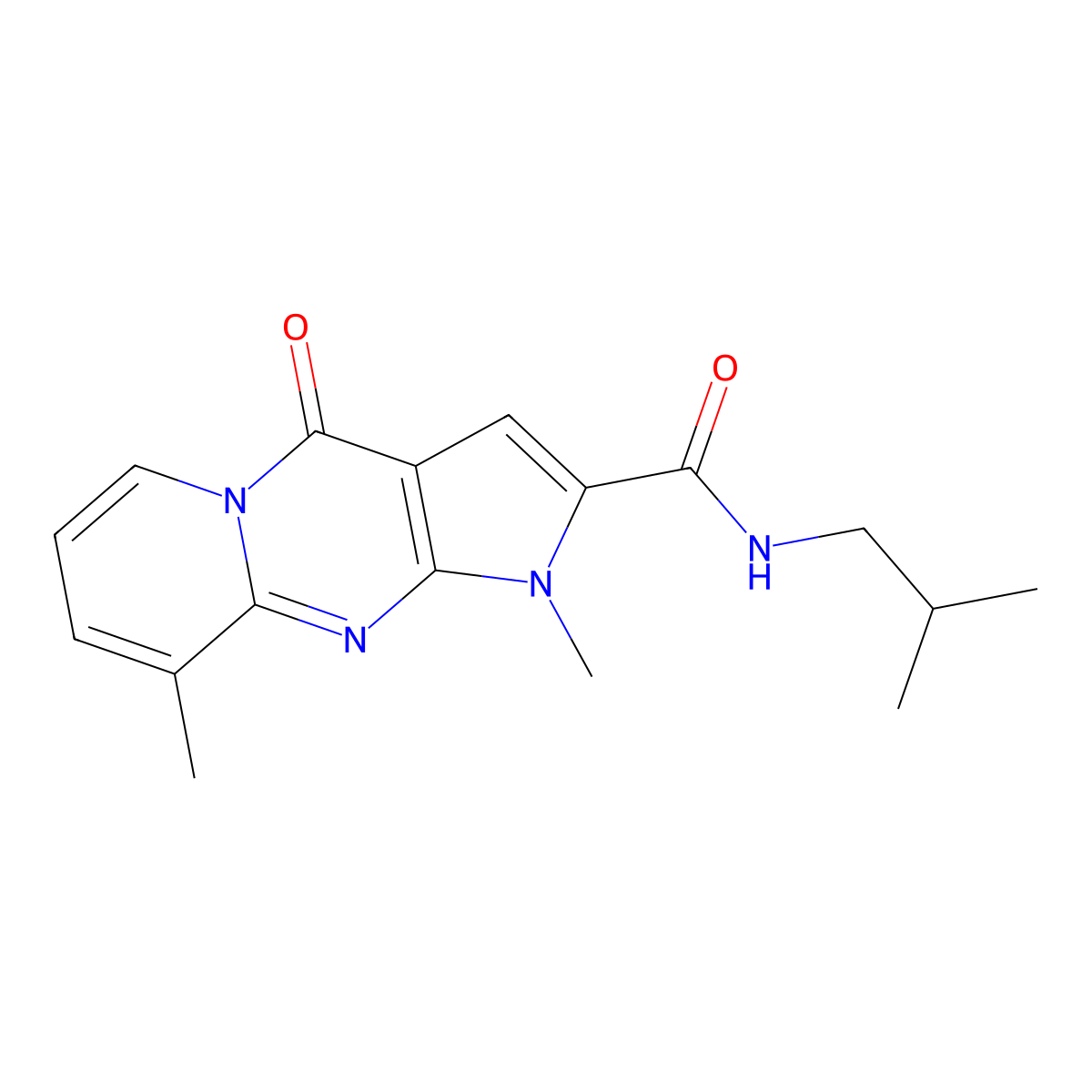 N-isobutyl-1,9-dimethyl-4-oxo-1,4-dihydropyrido[1,2-a]pyrrolo[2,3-d]pyrimidine-2-carboxamide molecular structure, CAS 724738-85-6