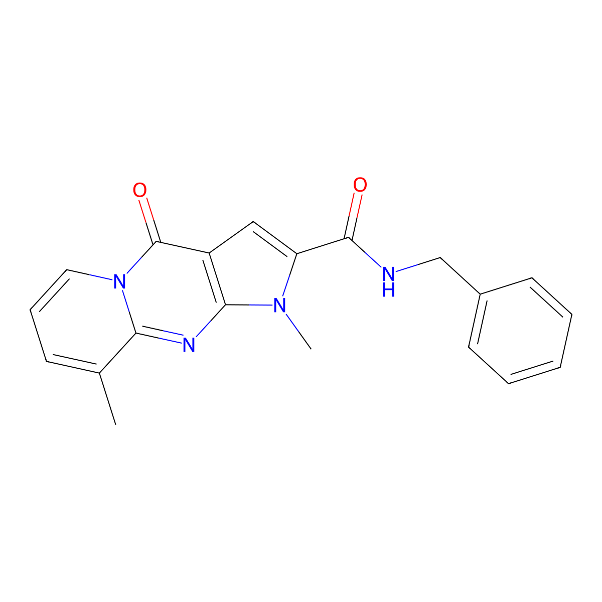 N-benzyl-1,9-dimethyl-4-oxo-1,4-dihydropyrido[1,2-a]pyrrolo[2,3-d]pyrimidine-2-carboxamide molecular structure, CAS 724739-01-9