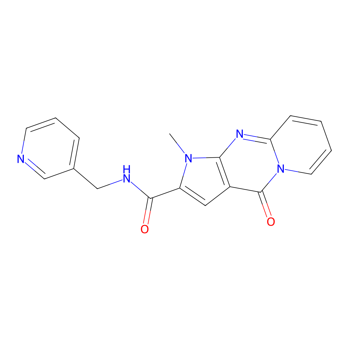 1-methyl-4-oxo-N-(pyridin-3-ylmethyl)-1,4-dihydropyrido[1,2-a]pyrrolo[2,3-d]pyrimidine-2-carboxamide molecular structure, CAS 724739-24-6