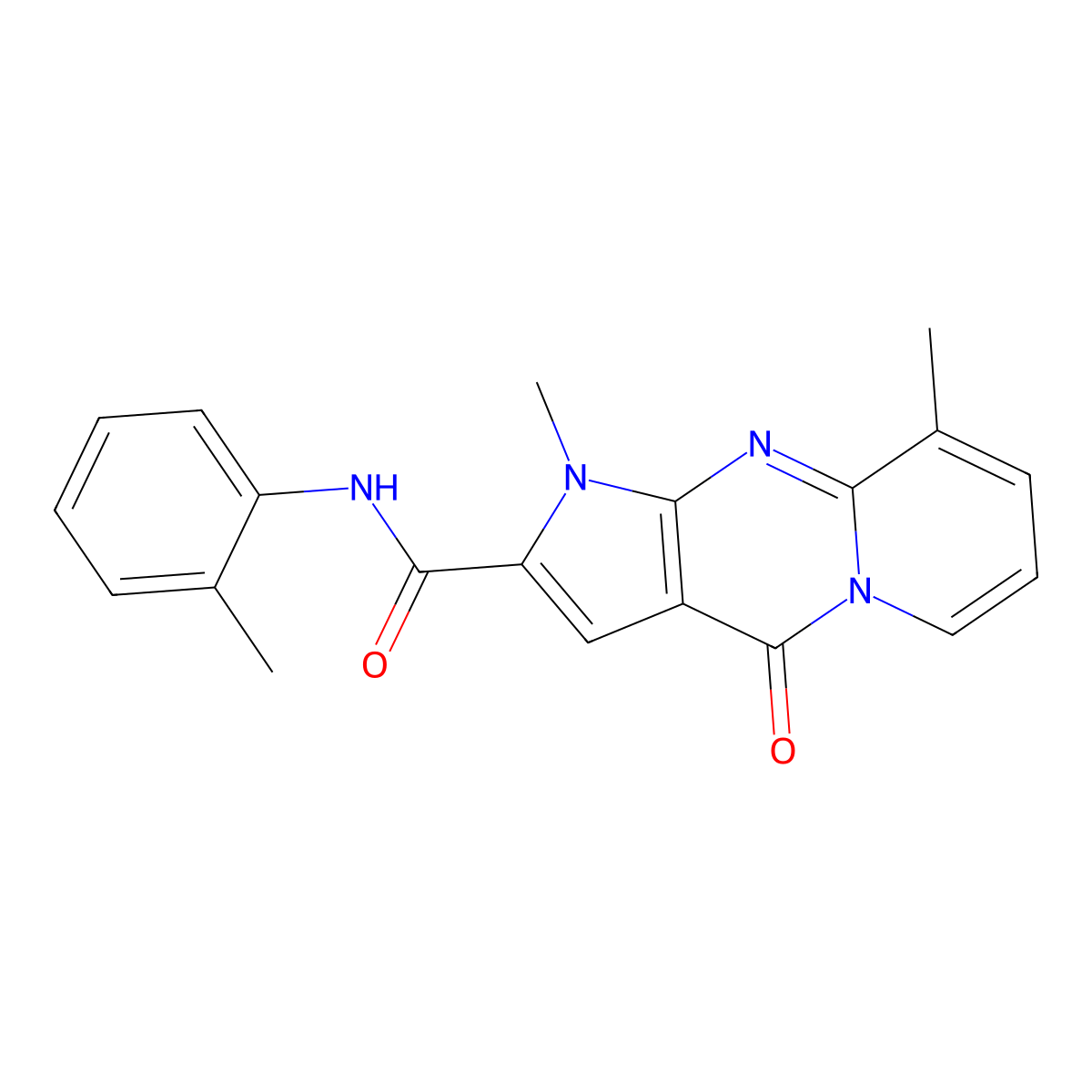 1,9-dimethyl-4-oxo-N-(o-tolyl)-1,4-dihydropyrido[1,2-a]pyrrolo[2,3-d]pyrimidine-2-carboxamide molecular structure, CAS 724739-66-6