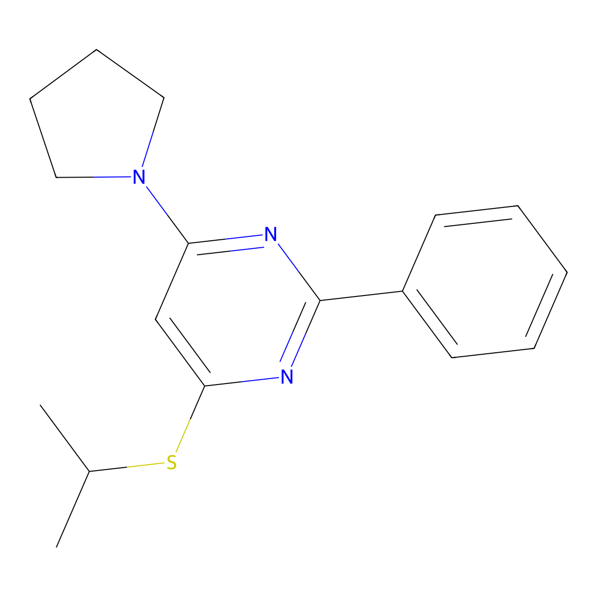 Isopropyl 2-phenyl-6-(1-pyrrolidinyl)-4-pyrimidinyl sulfide molecular structure, CAS 724740-37-8