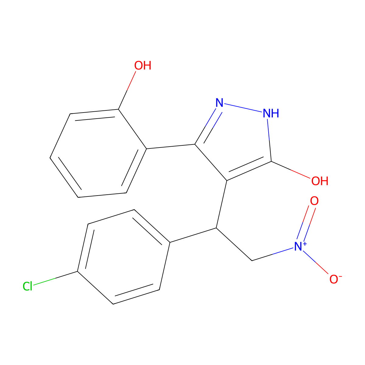 4-[1-(4-Chlorophenyl)-2-nitroethyl]-5-(2-hydroxyphenyl)-1,2-dihydropyrazol-3-one molecular structure, CAS 724740-49-2