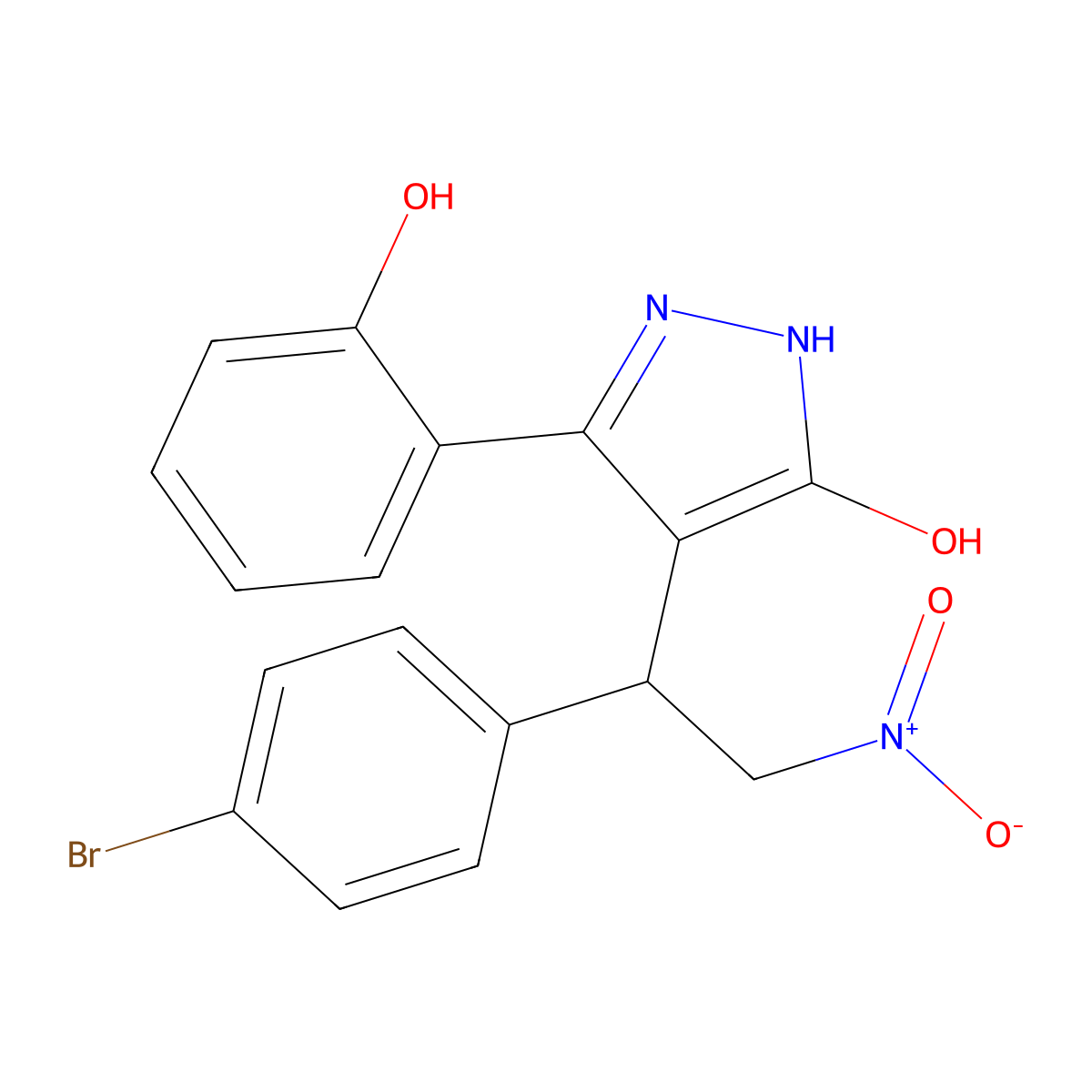 4-{1-(4-bromophenyl)-2-nitroethyl}-3-(2-hydroxyphenyl)-1H-pyrazol-5-ol molecular structure, CAS 724740-53-8