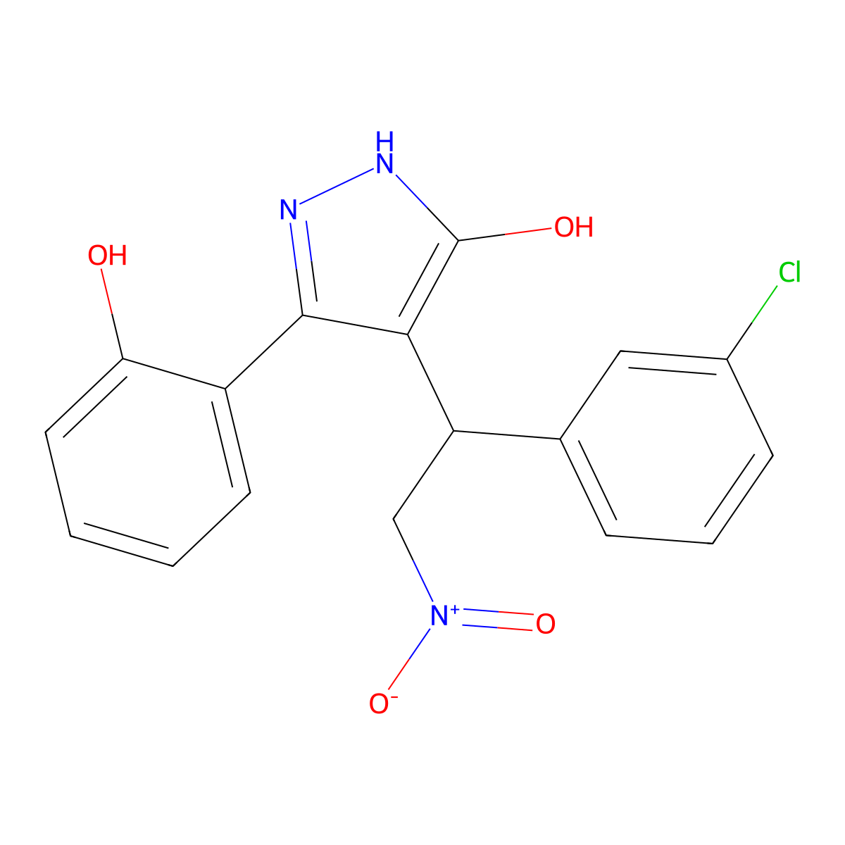 4-[1-(3-chlorophenyl)-2-nitroethyl]-3-(2-hydroxyphenyl)-1H-pyrazol-5-ol molecular structure, CAS 724740-59-4
