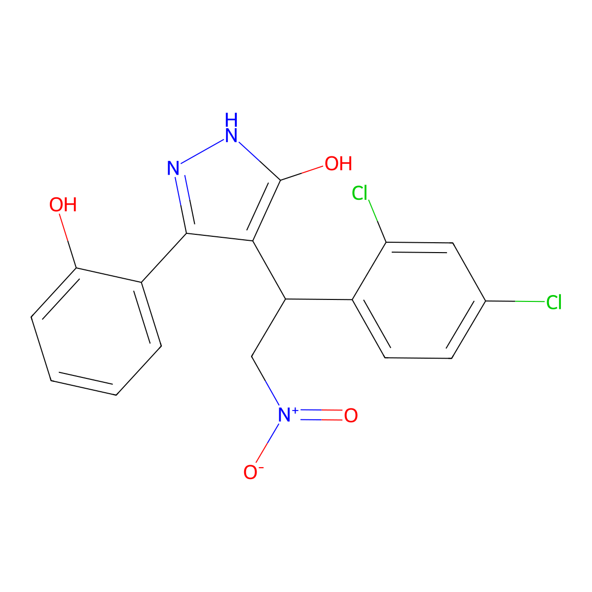 4-[1-(2,4-Dichlorophenyl)-2-nitroethyl]-5-(2-hydroxyphenyl)-1,2-dihydropyrazol-3-one molecular structure, CAS 724740-61-8