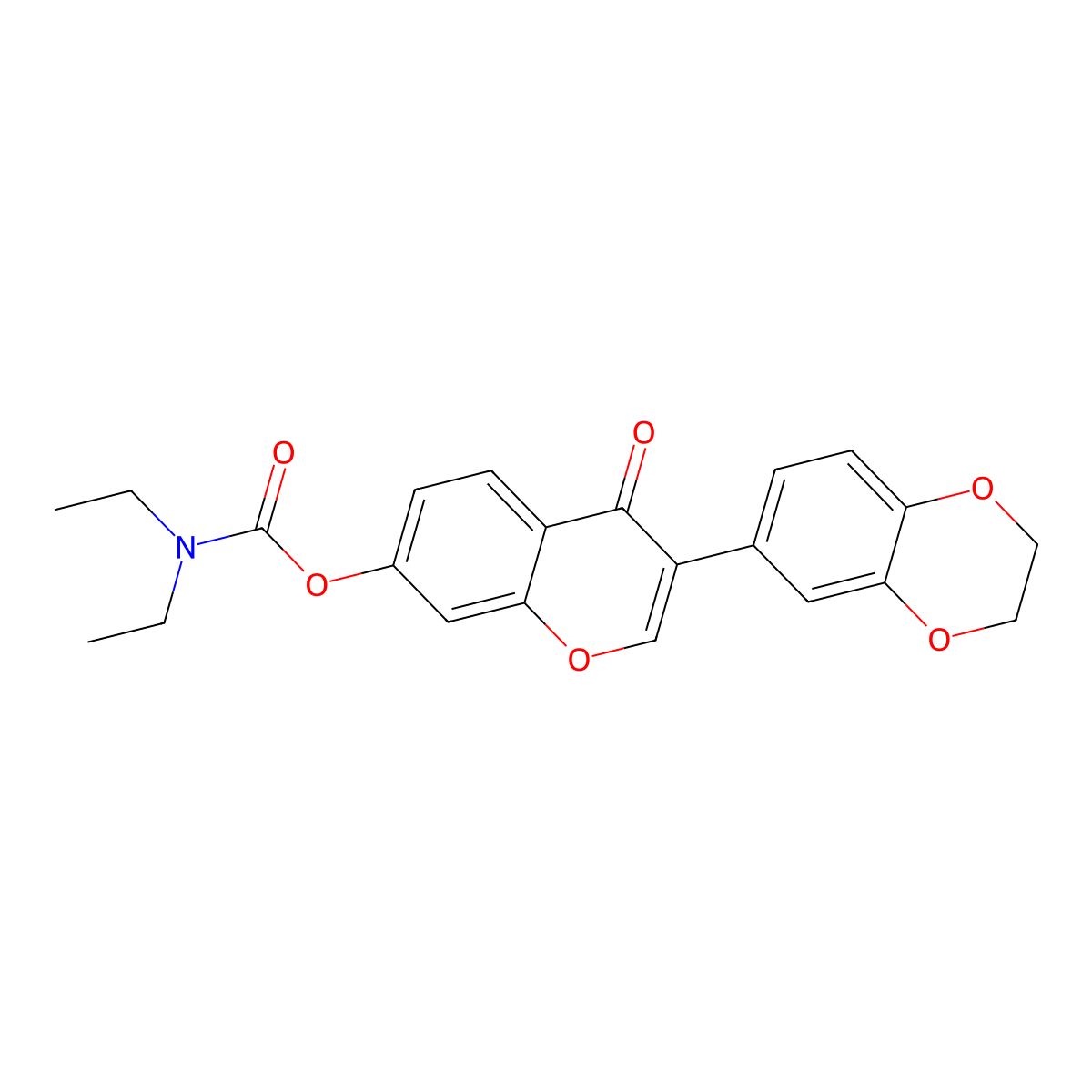 3-(2,3-dihydrobenzo[b][1,4]dioxin-6-yl)-4-oxo-4H-chromen-7-yl diethylcarbamate molecular structure, CAS 724740-71-0