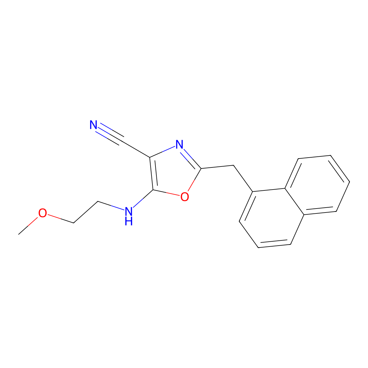 5-(2-Methoxyethylamino)-2-(naphthalen-1-ylmethyl)-1,3-oxazole-4-carbonitrile molecular structure, CAS 724741-13-3