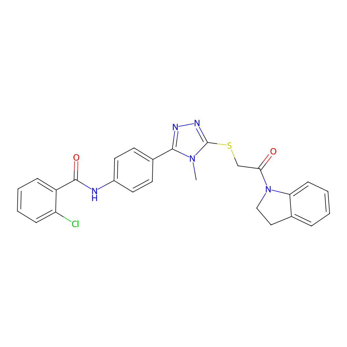 2-chloro-N-[4-[5-[2-(2,3-dihydroindol-1-yl)-2-oxoethyl]sulfanyl-4-methyl-1,2,4-triazol-3-yl]phenyl]benzamide molecular structure, CAS 724741-16-6