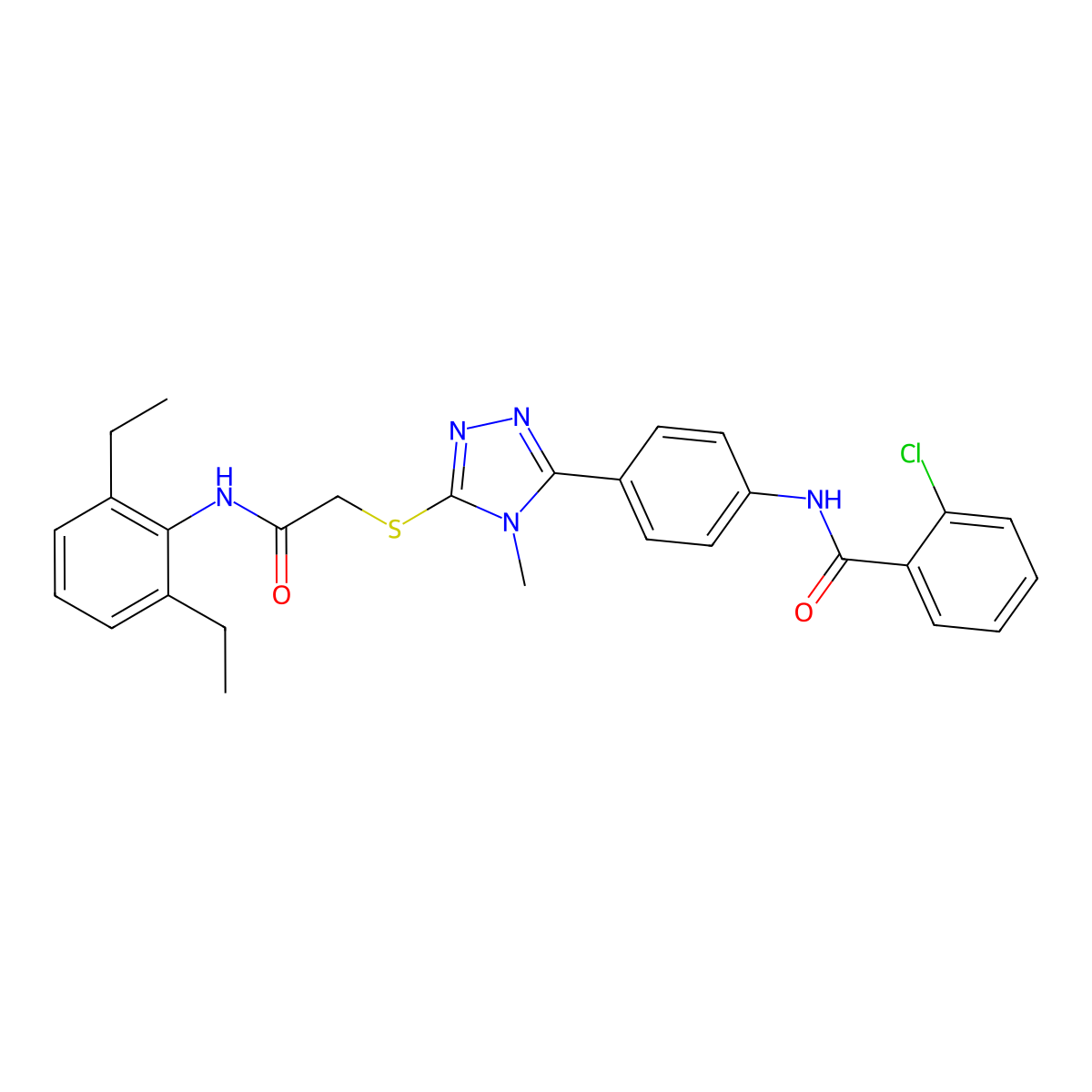 2-chloro-N-[4-[5-[2-(2,6-diethylanilino)-2-oxoethyl]sulfanyl-4-methyl-1,2,4-triazol-3-yl]phenyl]benzamide molecular structure, CAS 724741-18-8