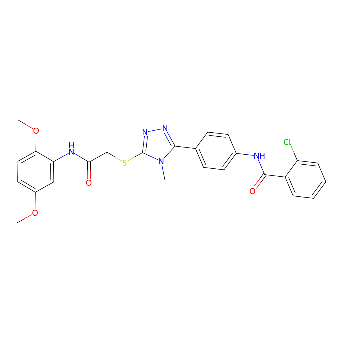 2-chloro-N-[4-[5-[2-(2,5-dimethoxyanilino)-2-oxoethyl]sulfanyl-4-methyl-1,2,4-triazol-3-yl]phenyl]benzamide molecular structure, CAS 724741-19-9