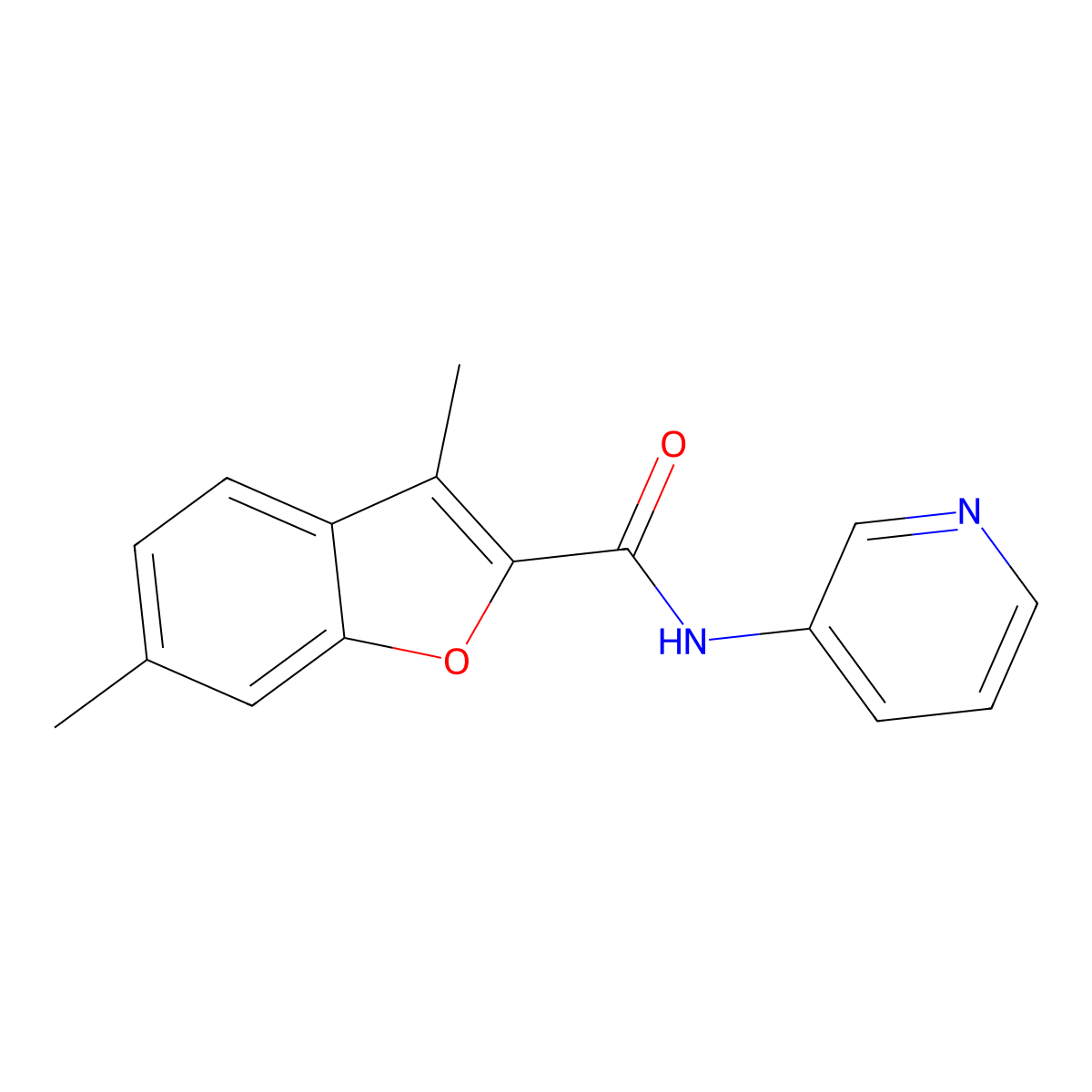 3,6-dimethyl-N-(pyridin-3-yl)-1-benzofuran-2-carboxamide molecular structure, CAS 724741-23-5