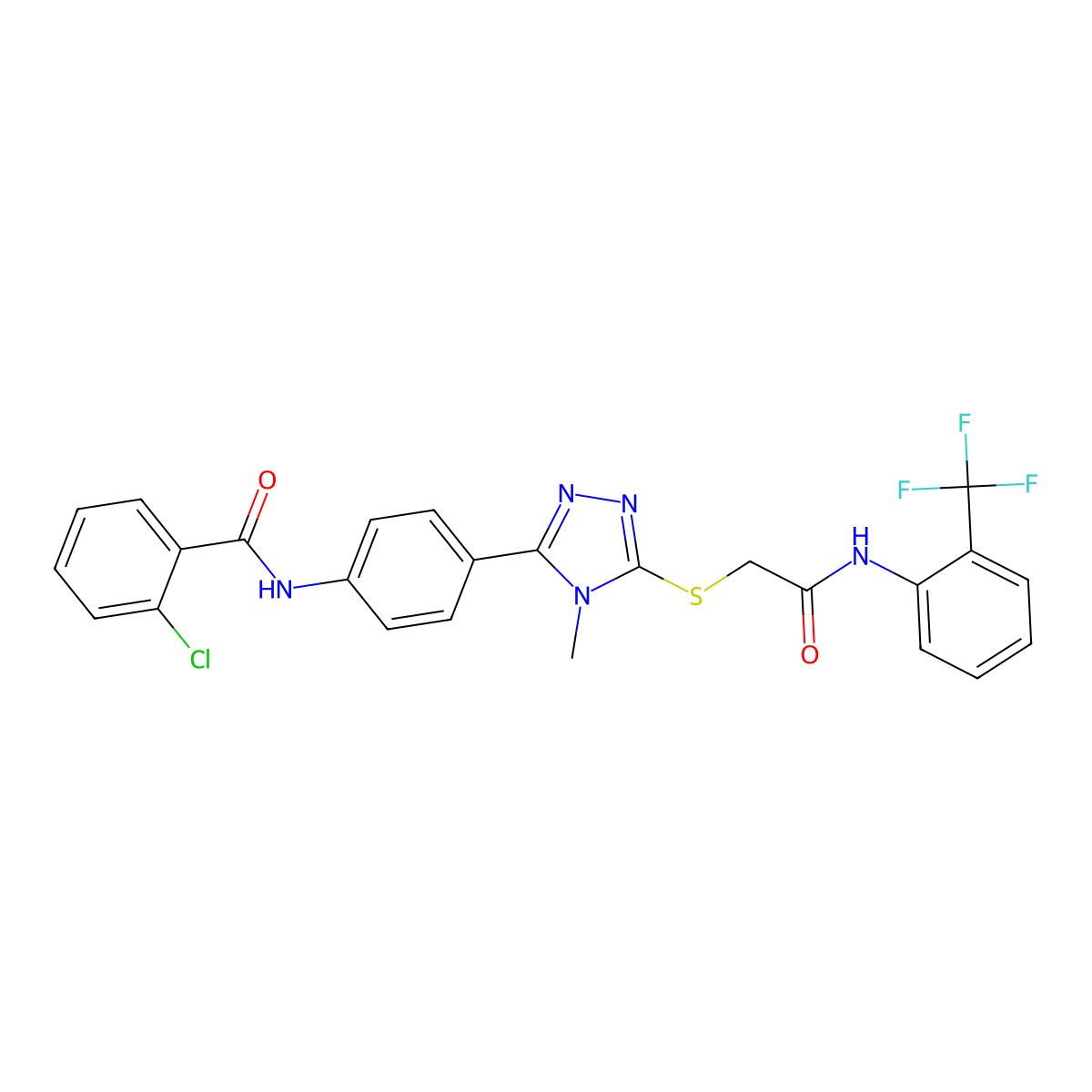 2-chloro-N-[4-[4-methyl-5-[2-oxo-2-[2-(trifluoromethyl)anilino]ethyl]sulfanyl-1,2,4-triazol-3-yl]phenyl]benzamide molecular structure, CAS 724741-24-6