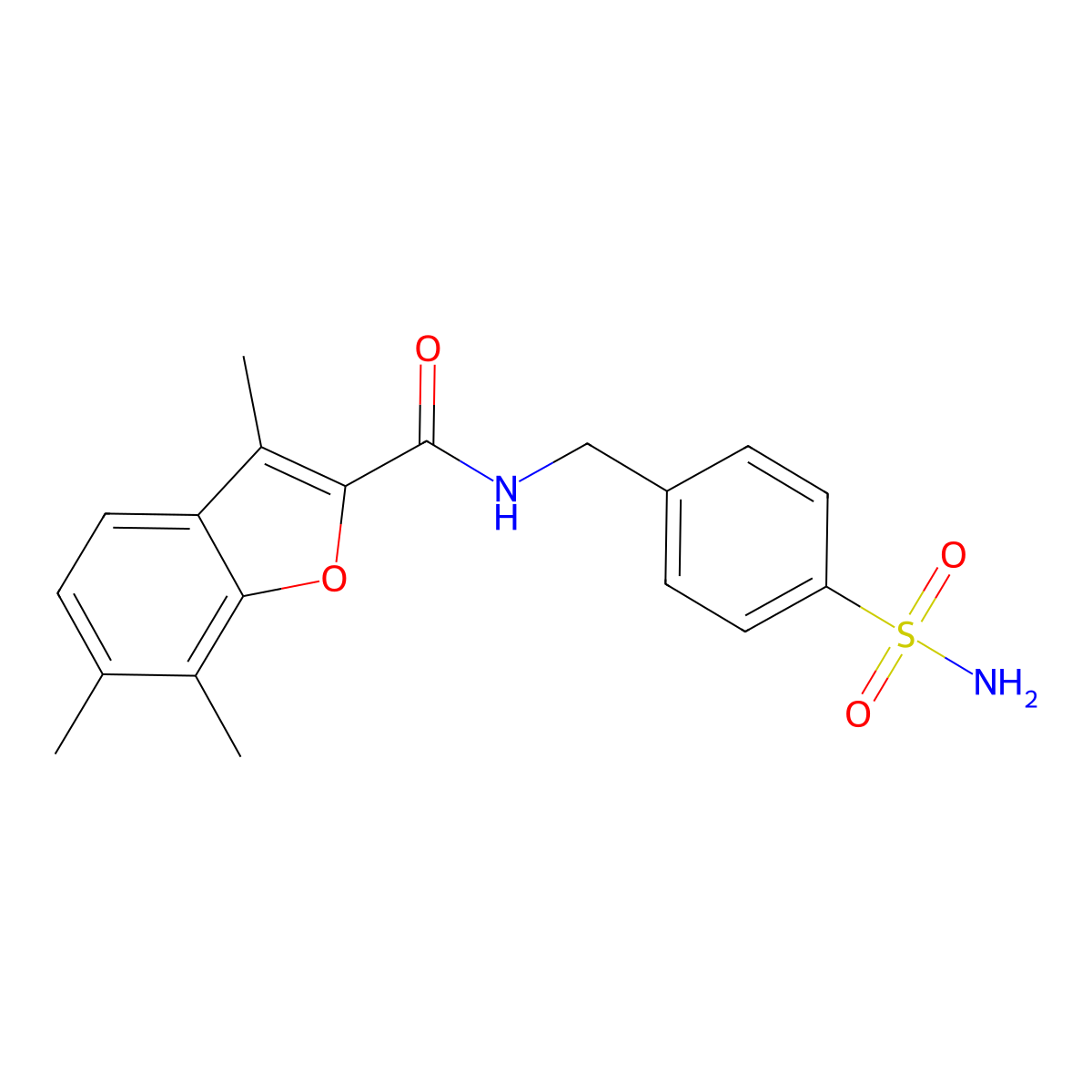 3,6,7-trimethyl-N-[(4-sulfamoylphenyl)methyl]-1-benzofuran-2-carboxamide molecular structure, CAS 724741-29-1