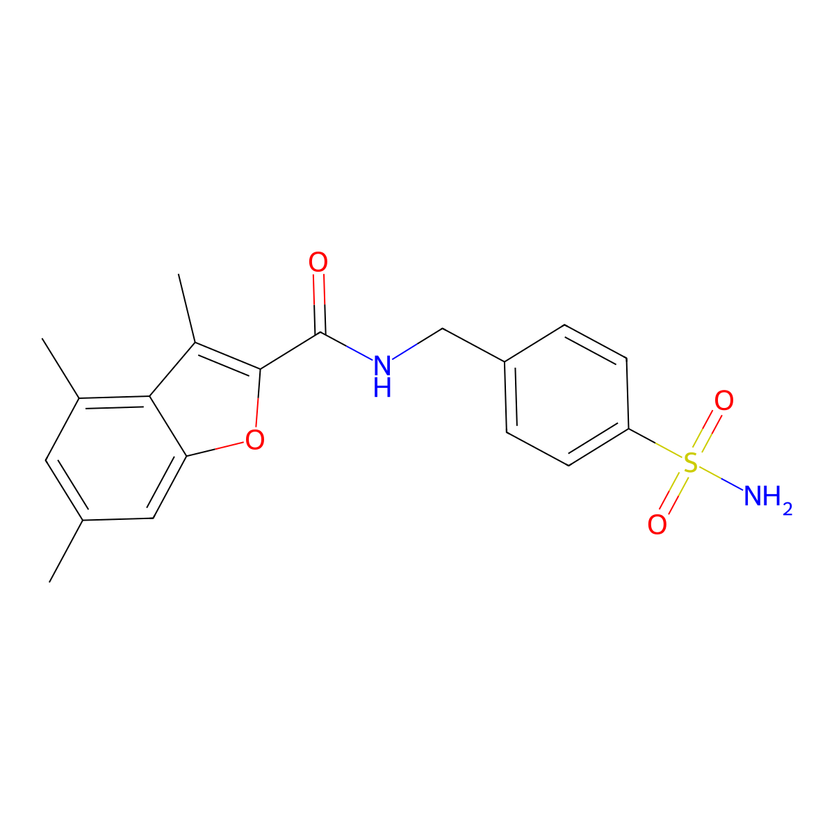 3,4,6-trimethyl-N-[(4-sulfamoylphenyl)methyl]-1-benzofuran-2-carboxamide molecular structure, CAS 724741-32-6