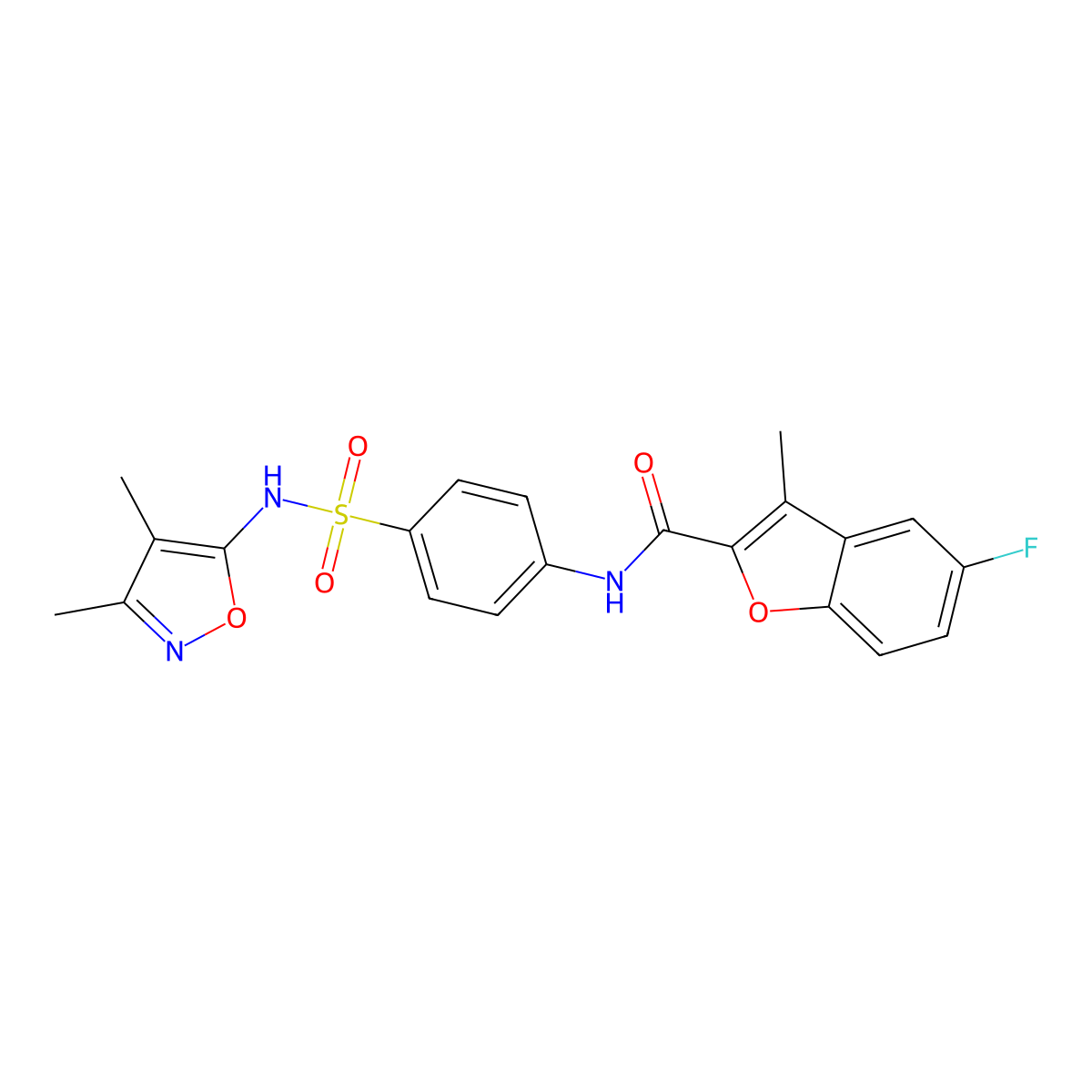 N-[4-[(3,4-dimethyl-1,2-oxazol-5-yl)sulfamoyl]phenyl]-5-fluoro-3-methyl-1-benzofuran-2-carboxamide molecular structure, CAS 724741-37-1