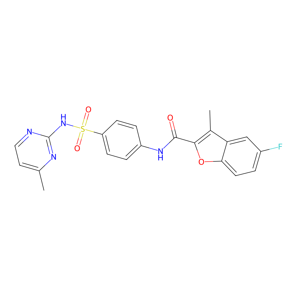 5-fluoro-3-methyl-N-{4-[(4-methylpyrimidin-2-yl)sulfamoyl]phenyl}-1-benzofuran-2-carboxamide molecular structure, CAS 724741-40-6