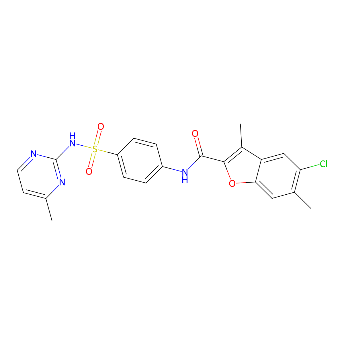 5-chloro-3,6-dimethyl-N-{4-[(4-methylpyrimidin-2-yl)sulfamoyl]phenyl}-1-benzofuran-2-carboxamide molecular structure, CAS 724741-47-3