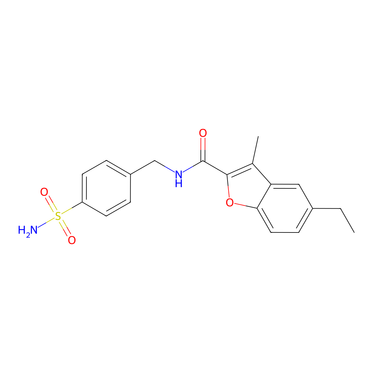 5-ethyl-3-methyl-N-[(4-sulfamoylphenyl)methyl]-1-benzofuran-2-carboxamide molecular structure, CAS 724741-48-4