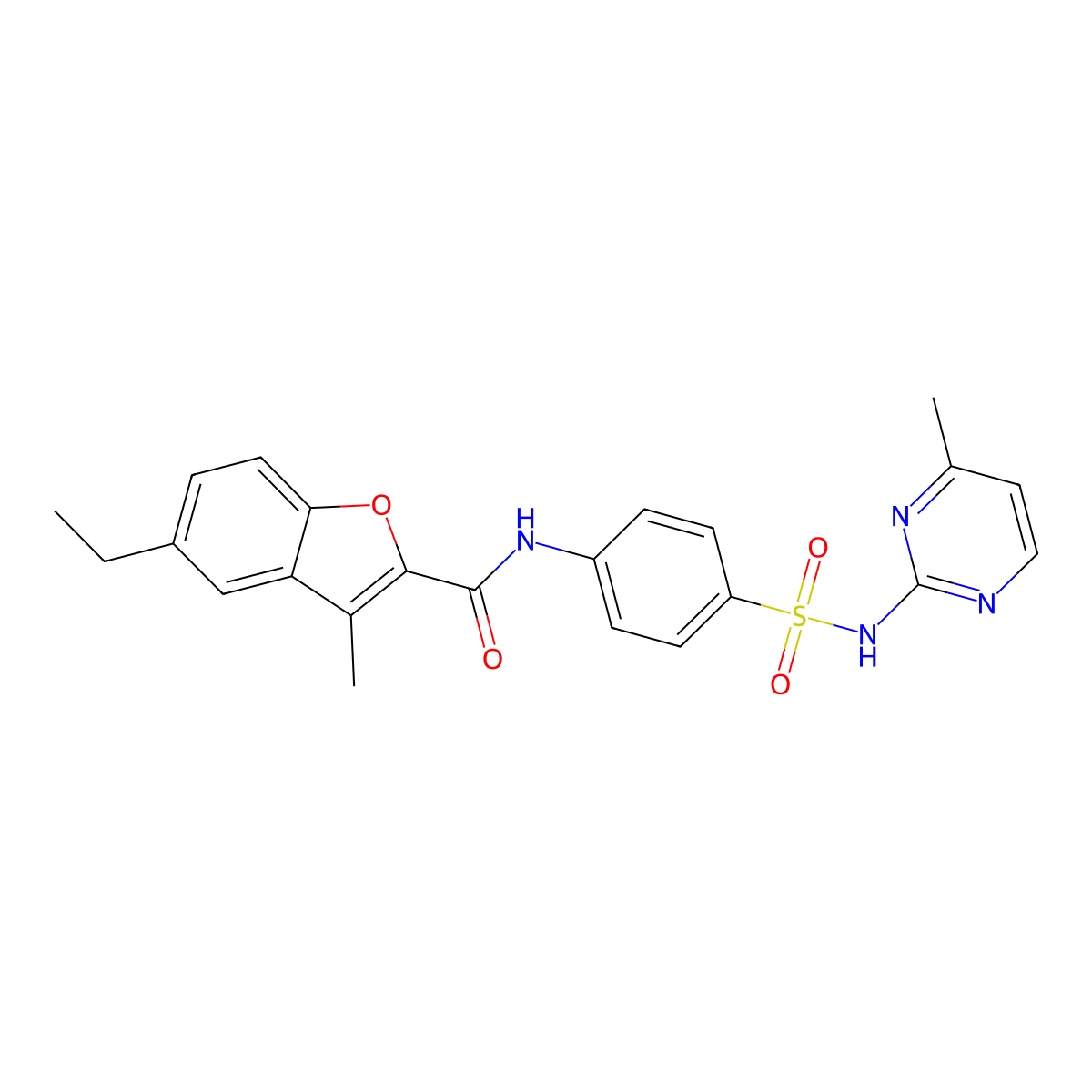 5-ethyl-3-methyl-N-{4-[(4-methylpyrimidin-2-yl)sulfamoyl]phenyl}-1-benzofuran-2-carboxamide molecular structure, CAS 724741-49-5