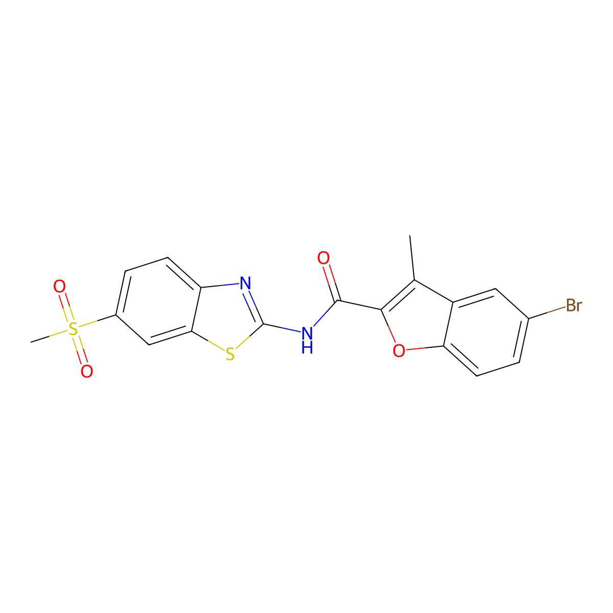 5-bromo-3-methyl-N-[6-(methylsulfonyl)-1,3-benzothiazol-2-yl]-1-benzofuran-2-carboxamide molecular structure, CAS 724741-51-9